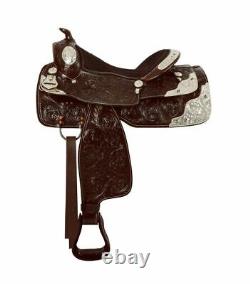 16 Western pleasure Trail Double T fully Hand tooled leather Silver show saddle