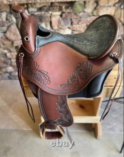 Genuine Cowhide Leather Western Pleasure Show Horse Saddle Cowboy Ranch Ropping