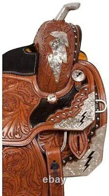 Genuine Cowhide Leather Western Pleasure Show Horse Saddle With Matching 15 Inch