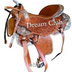 Genuine Cowhide Leather Western Pleasure Show Saddle With Silver Set 10 To 17