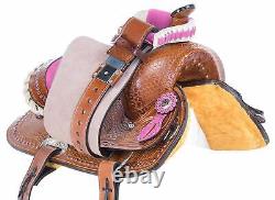 Pink Crystal Leather Western Pleasure Trail Show Barrel Horse Saddle Set 10-18