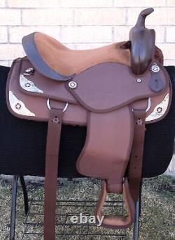 Used 15-17 Brown Silver Western Pleasure Trail Riding Show Barrel Horse Saddle