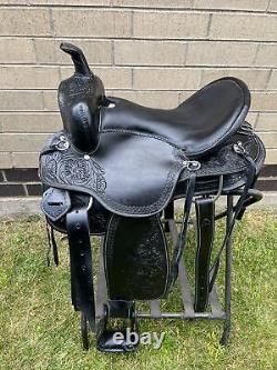 Western Leather Horse Saddle Used Pleasure Trail Pro Show Black Tack 15 16 17 18