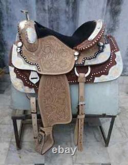 Western Pleasure Cowhide Genuine Leather Silver Show Horse Saddle Tack 10 TO 20