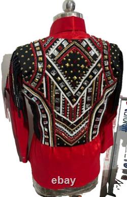 Western Show Pleasure Showmanship Red Base Shirt+Rodeo Vest+Matching Saddle Pad