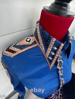 Women Western Show Pleasure Rodeo Custom Royal Blue Show Shirt, Show Pad Combo